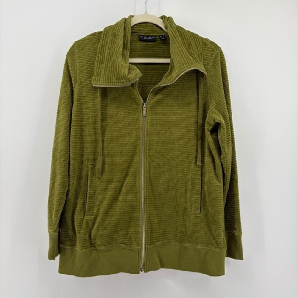 Susan Graver Weekend Textured Zip Front Jacket Olive Green‎ Women's XS